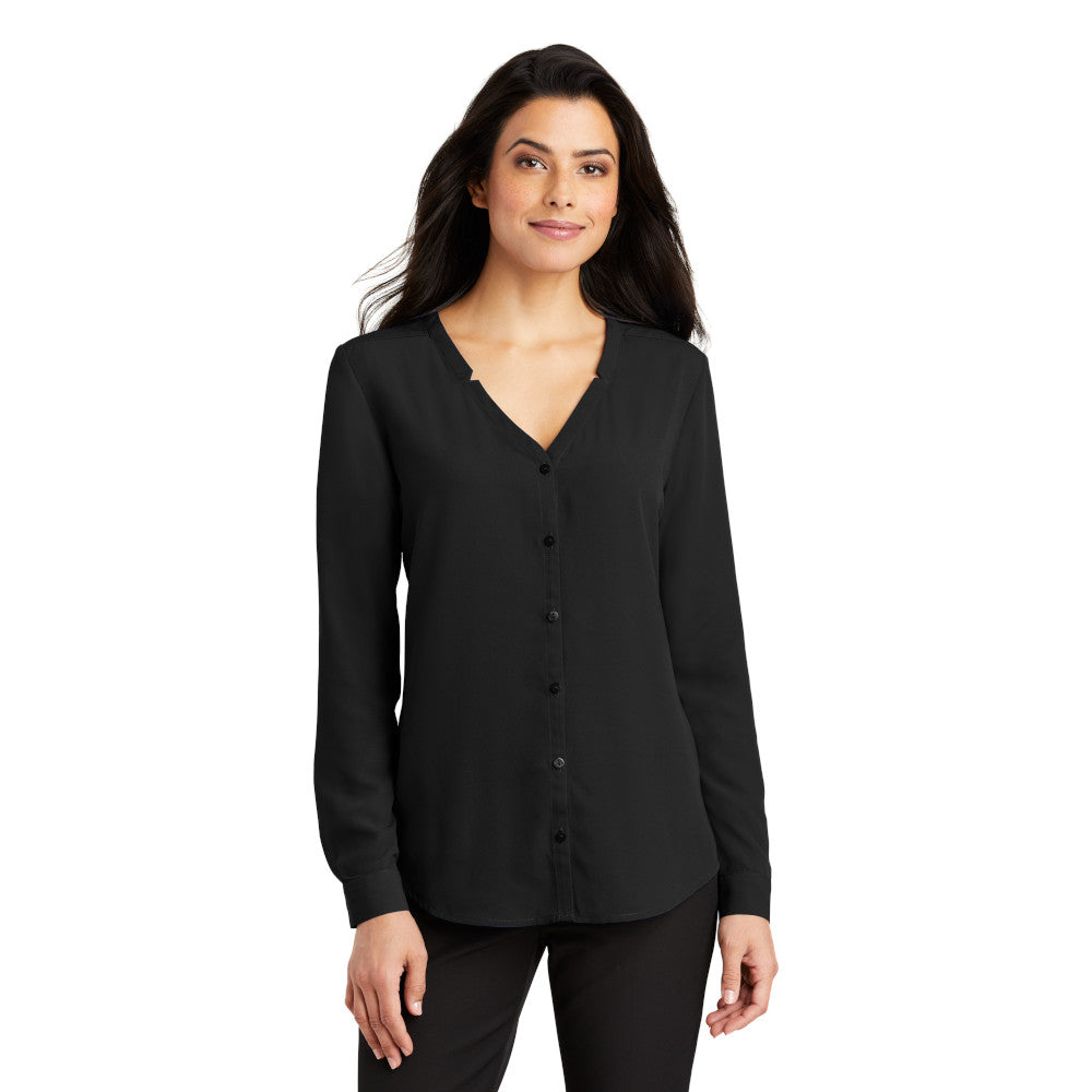 LADIES LONG SLEEVE BUTTON-FRONT BLOUSE: LW700