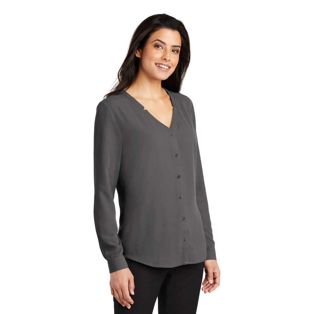 LADIES LONG SLEEVE BUTTON-FRONT BLOUSE: LW700