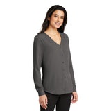 LADIES LONG SLEEVE BUTTON-FRONT BLOUSE: LW700