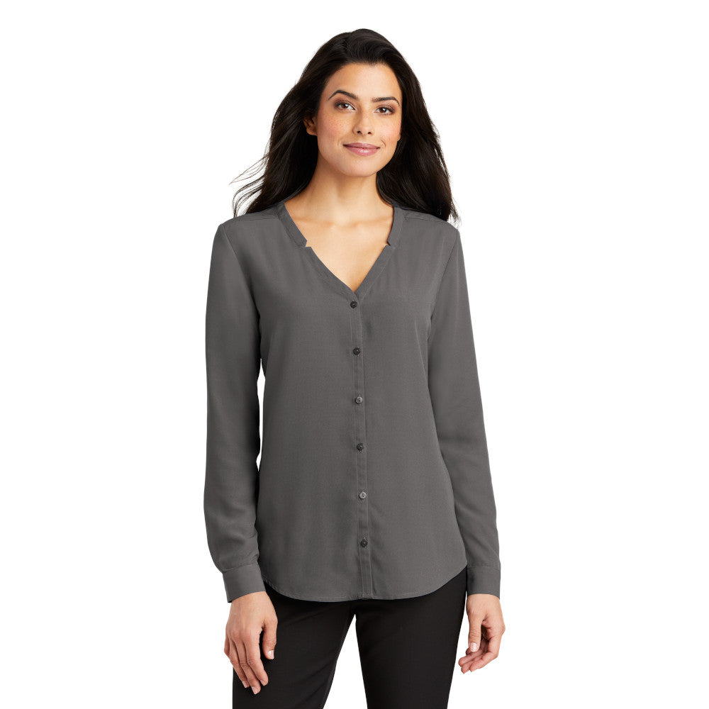 LADIES LONG SLEEVE BUTTON-FRONT BLOUSE: LW700