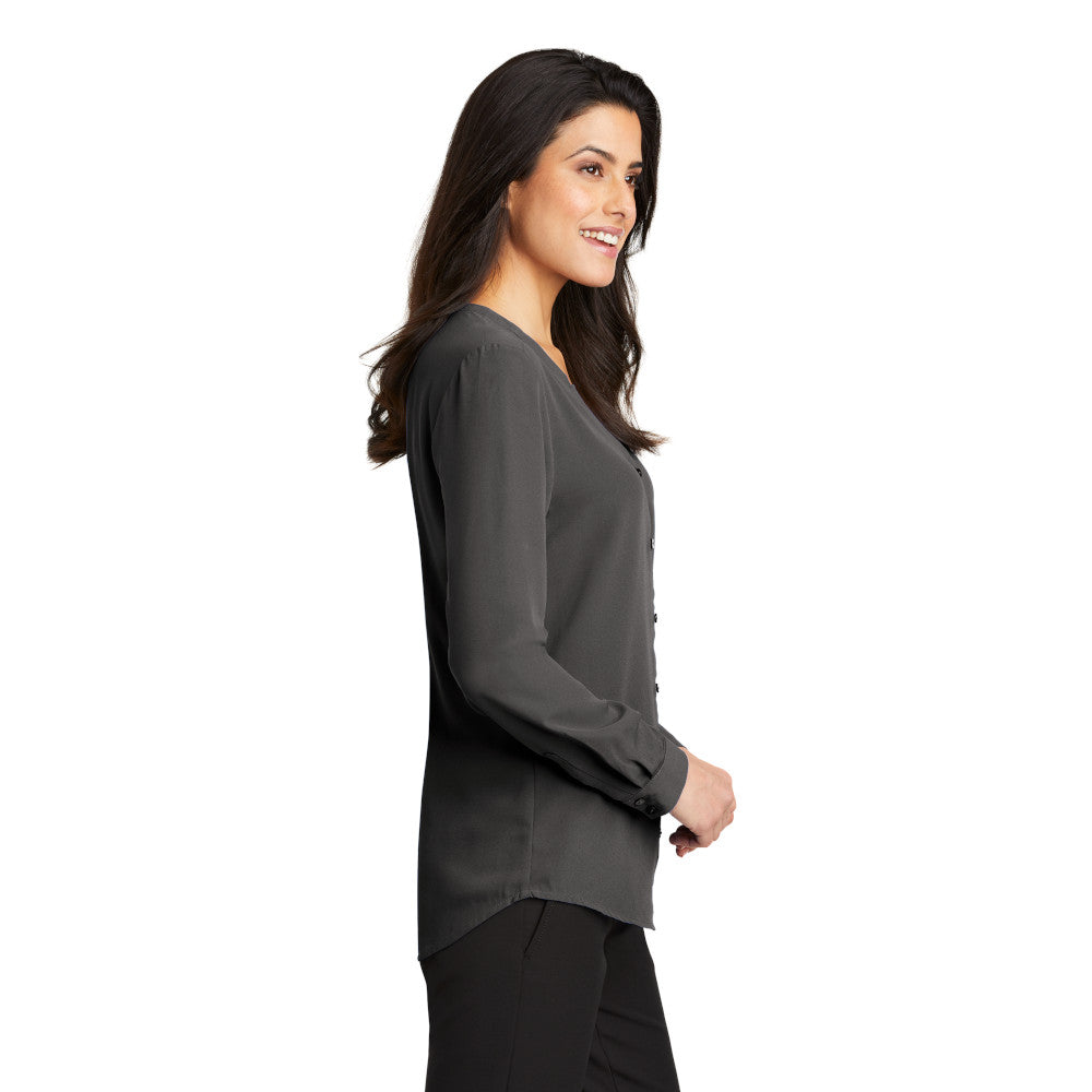 LADIES LONG SLEEVE BUTTON-FRONT BLOUSE: LW700