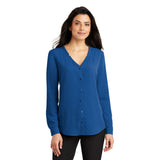 LADIES LONG SLEEVE BUTTON-FRONT BLOUSE: LW700